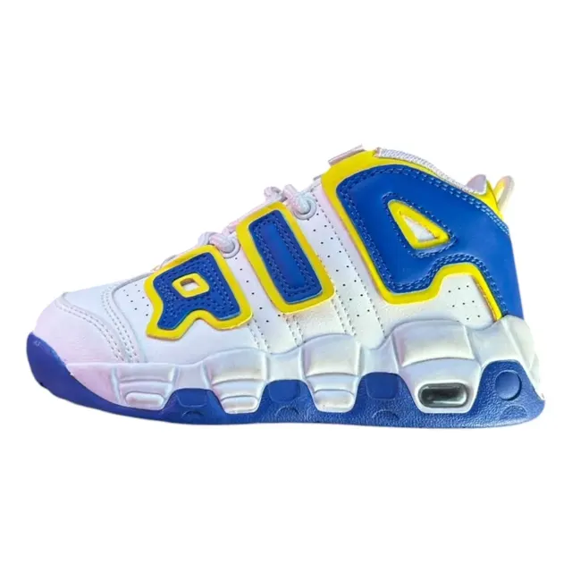 Jordan Uptempo Blanco Azul y Amarillo